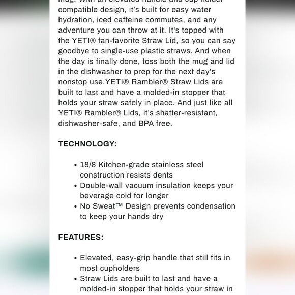 YETI Rambler 25oz Mug w/Straw Lid- Big Wave Blue - Picture 6 of 9